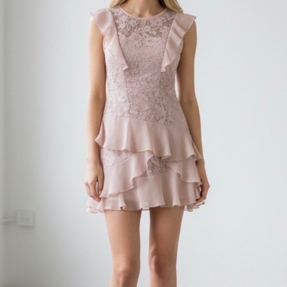 Parker Gabriel Mini Ruffle Lace Dress Romantic Wedding Guest‎ Blush Pink size 0